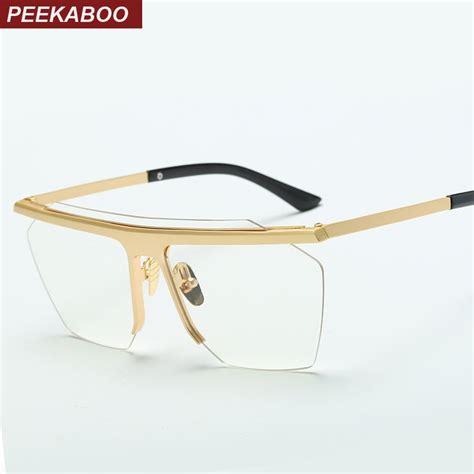peekaboo 2017 gold rimless eye glasses frames for men big metal clear