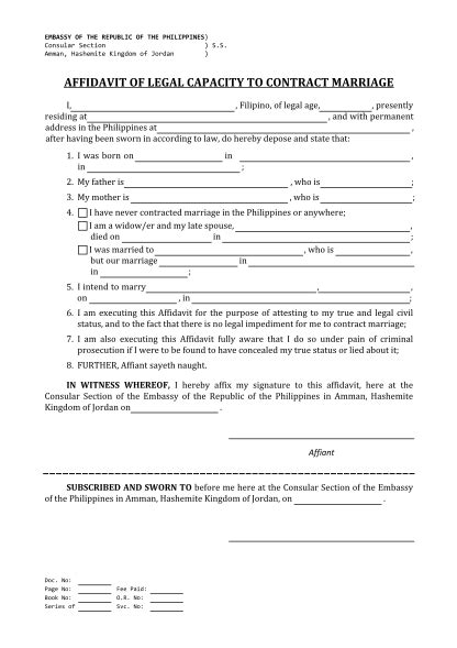 affidavit  bona fide marriage letter sample