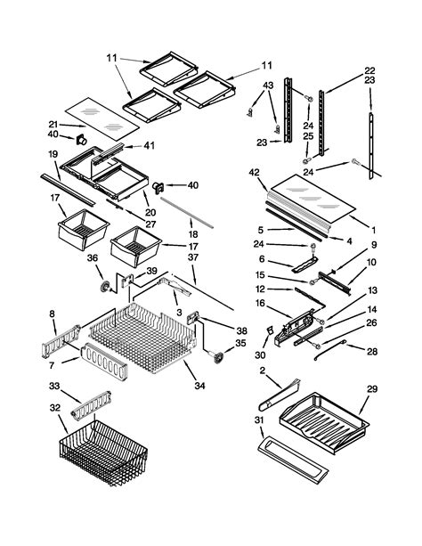 shelf parts diagram parts list  model wrfsmbw whirlpool parts refrigerator parts