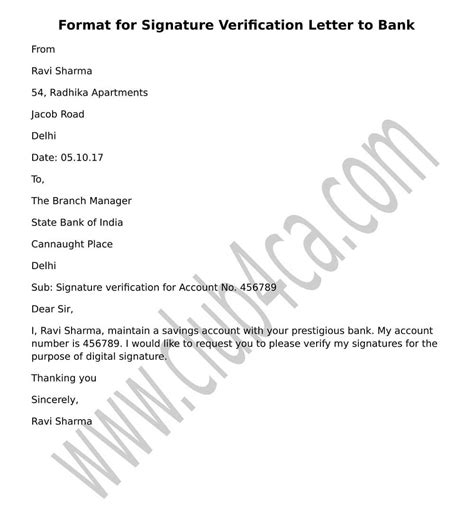 signature verification letter  submit  bank