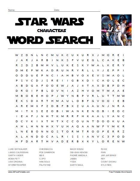 star wars crossword puzzle printable  kids tedy printable activities