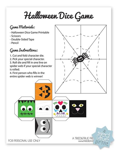halloween dice game  printable  true  games