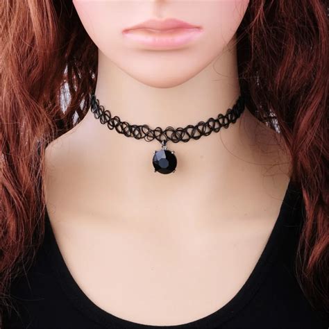 jouval  colors black plastic choker necklace women stretch tattoo chokers gothic punk crystal