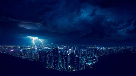storm night lightning  city  wallpaperhd photography wallpapersk