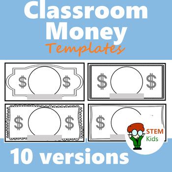 classroom money blank templates   versions  stem kids