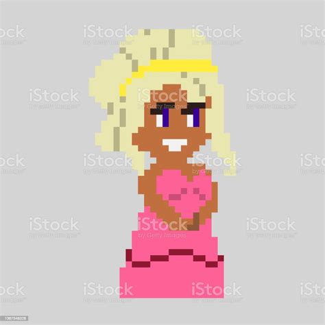 Woman Pixel Character In Art Style Stok Vektör Sanatı And Animasyon