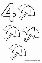 Number Four Coloring Outline Umbrellas Flashcard Pages Numbers Flashcards Preschool Teaching Click sketch template