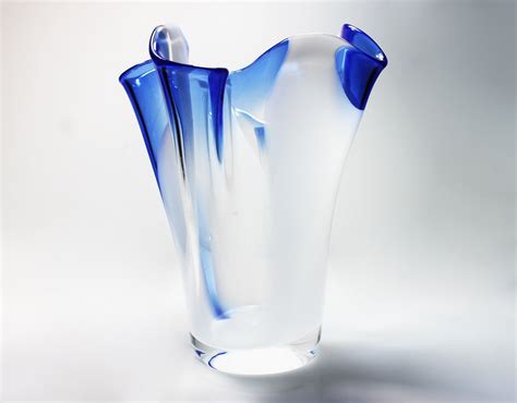 Hand Blown Handkerchief Vase Art Glass Blue And White Cased Glass