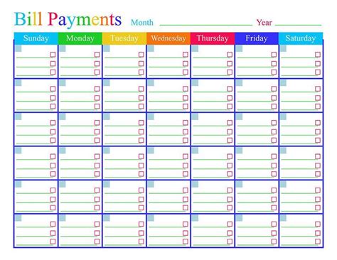 printable bill payment schedule excel templates