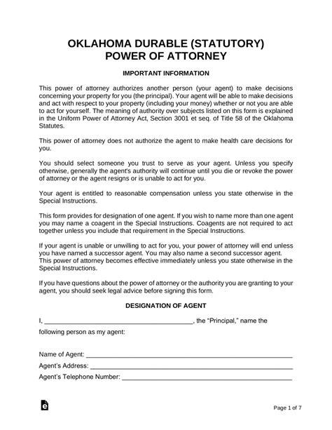 printable durable power  attorney forms
