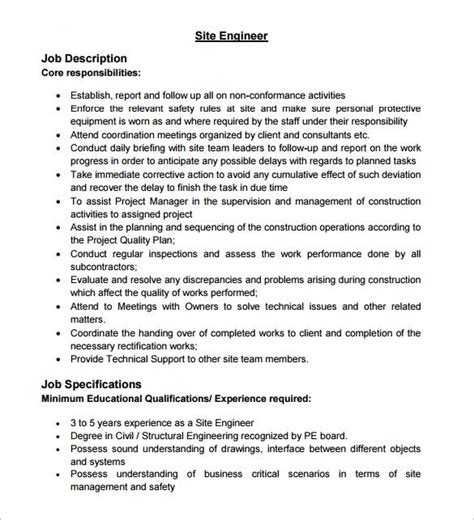 civil engineer job description template   word  format