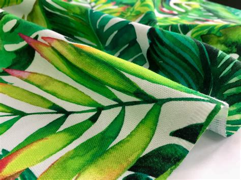 palm leaves  tropical leaf fabric  curtains upholstery green cotton