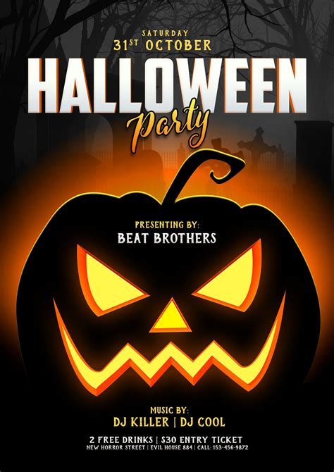 halloween party nightclub poster flyer design template psd
