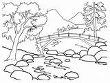 Pemandangan Alam Hitam Mewarnai Sungai sketch template