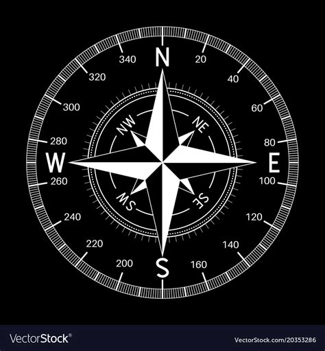 compass white  black background royalty  vector image