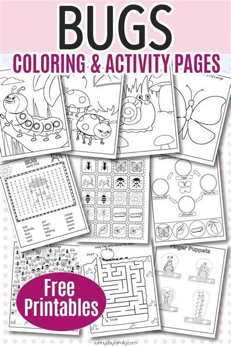 bug printable pack  kids includes  insect activity pages  bug