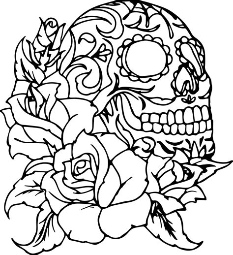 skull  roses coloring pages  getdrawings
