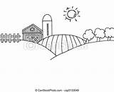 Farm Clipart Coloring Clip Land Outline Sunny Hills Silo Rolling Landscape Drawing Scene Pages Cartoon Vector Farmland Barn Stock Field sketch template