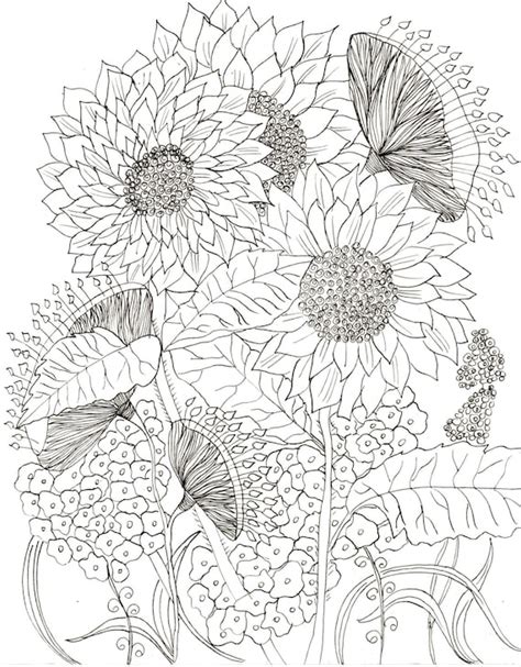 downloadable colouring page sunflowers adult coloring etsy