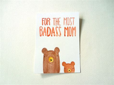 mothers day card mom birthday card for the most badass mom cute original watercolor bear