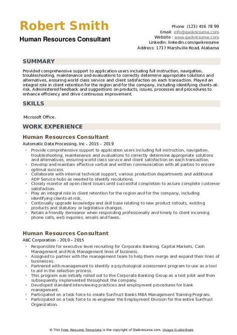 human resources officer consultant resume sample kickresume gambaran
