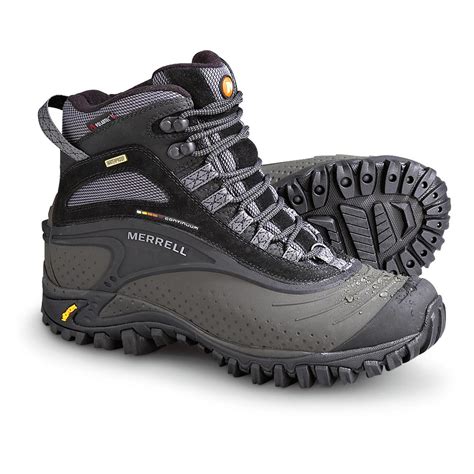 mens merrell waterproof snowmotion  boots black red  winter snow boots