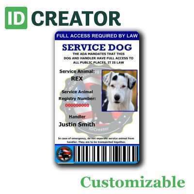create  printable service dog id card template templates