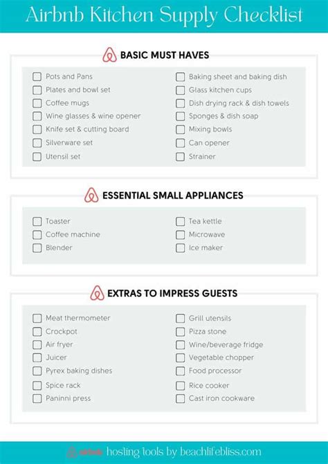 airbnb kitchen checklist  ultimate list  guest cooking essentials
