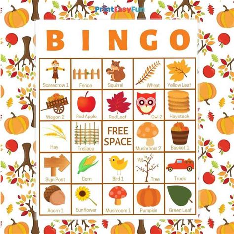 printable fall bingo cards