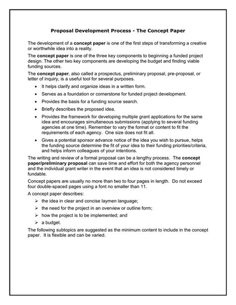 proposal development process  concept paper concept paper