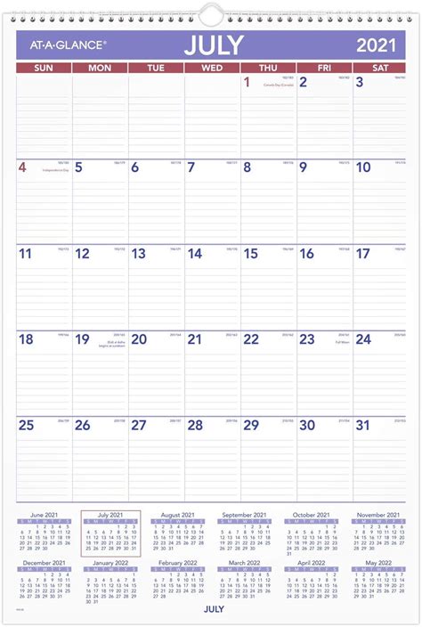 academic wall calendar     glance monthly