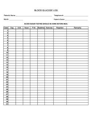 monthly  printable blood sugar log sheet  printable templates