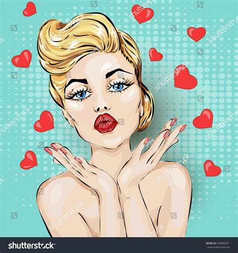 Valentines Day Pin Up Sexy Woman Portrait With Heart Pop Art Vector