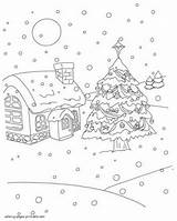 Coloring Christmas Pages Village Tree Printable House Holiday sketch template