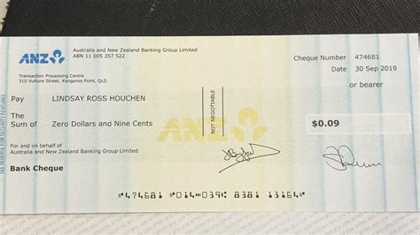 anz bank writes cheque   cents herald sun