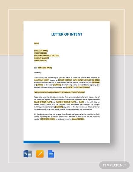 letter  intent samples   ms word pages google docs