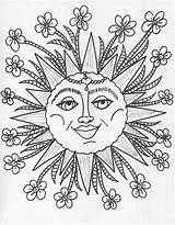 Coloring Pages Moon Sun Hippie Psychedelic sketch template