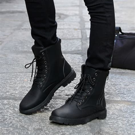 2018 primavera hombres zapatos de cuero de moda negro martin botas