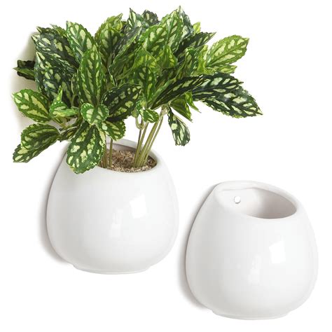 small wall mounted ceramic flower plant vase succulent planter pots set   white