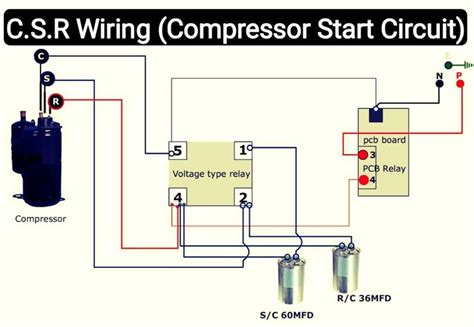 wiring diagram  compressor start circuit  capacitors    coils