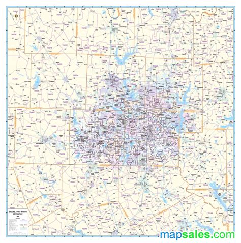 Dallas Fort Worth Texas Zip Codes 48 X 36 Laminated Wall Map