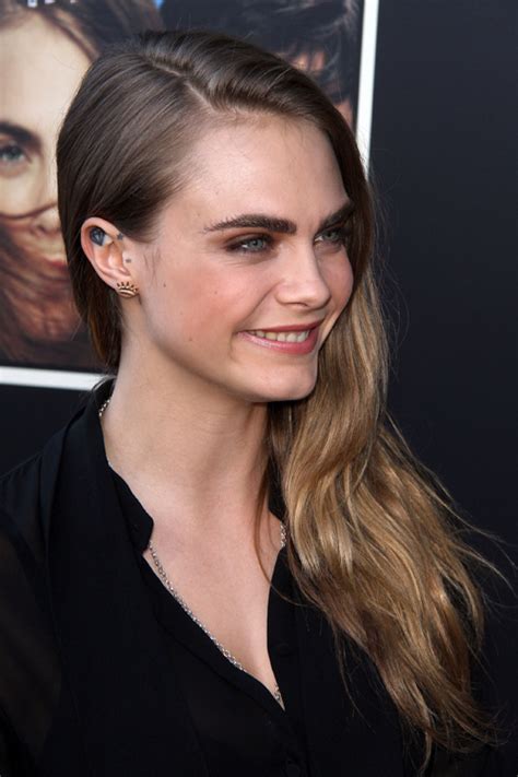 Cara Delevingne Wavy Medium Brown All Over Highlights Faux Sidecut