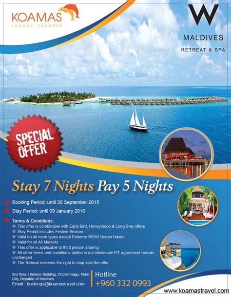 maldives special offer stay  nights pay  nights contact bookingsatkoamastravelcom