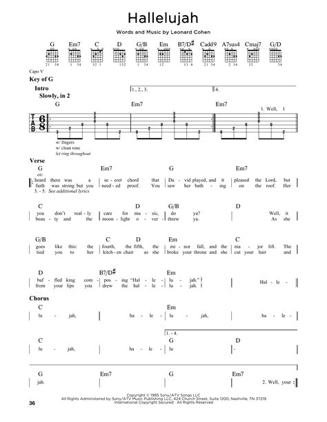hallelujah by leonard cohen guitar lead sheet guitar instructor