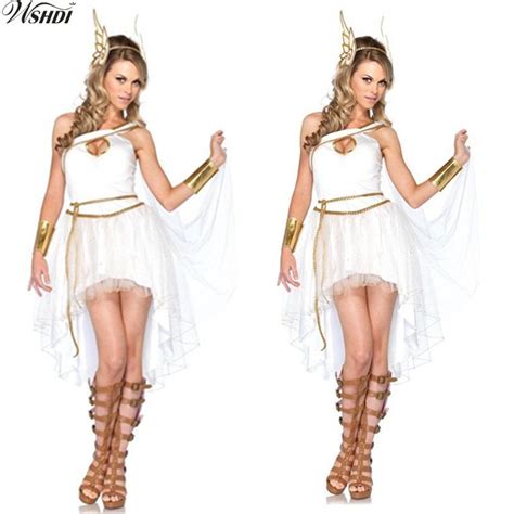 4pcs White Sexy Ancient Greek Goddess Costume Adult Woman Halloween