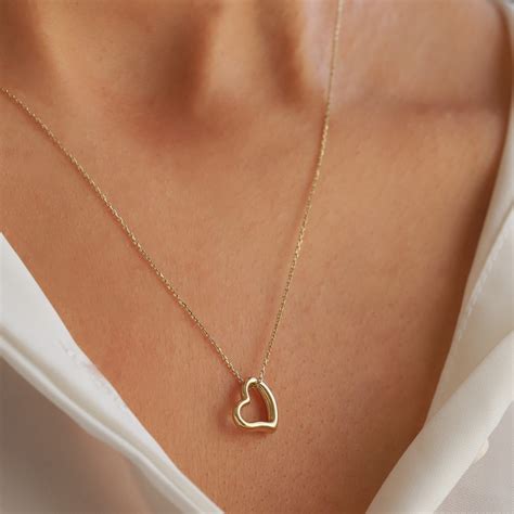 gold heart necklace open heart pendant  solid gold etsy