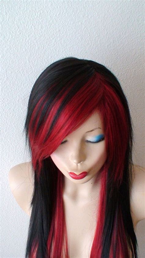 black wine red wig 28 straight layered hair side bangs