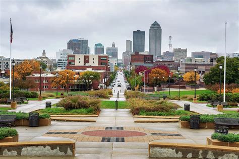 downtown des moines viewed   iowa state capitol photograph