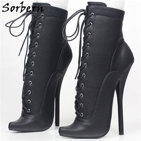 sorbern vintage black ankle boots women ballet high heel stilettos lace