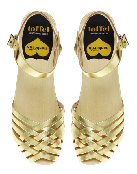 Swedish Hasbeens Braided Gold Low Wedge Sandals In Metallic Lyst